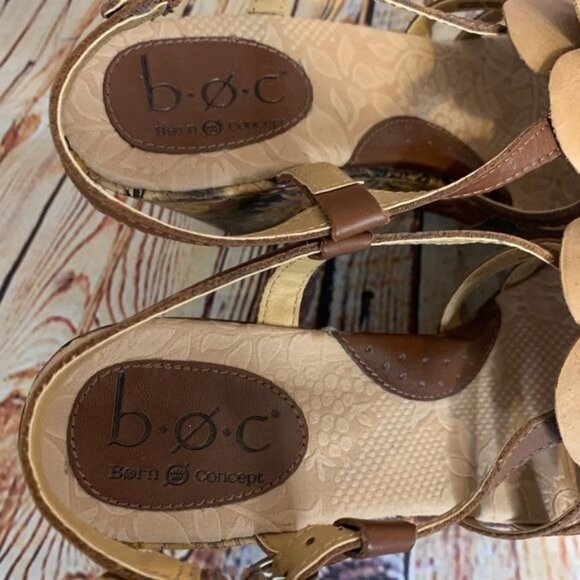 Born Concept B.O.C. Floral Leather Wedge Sandals Sz 39 US 8 - Picture 5 of 10
